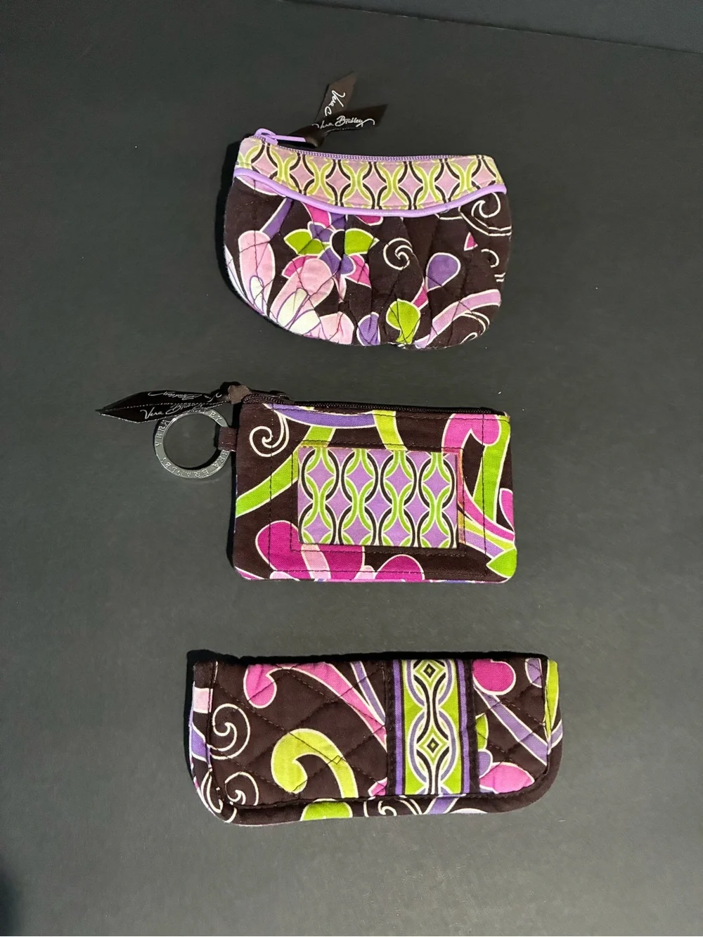 Vera Bradley Brown Floral Drawstring Satchel with Pink & Green Accents